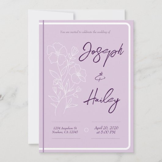 Eenvoudige Bloemen Paarse Lavendel Huwelijksuitnod Kaart (Voorkant)
