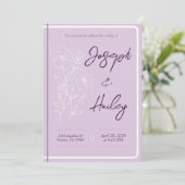 Eenvoudige Bloemen Paarse Lavendel Huwelijksuitnod Kaart (Staand voorkant)