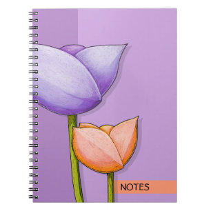 Eenvoudige bloemen paarse oranje laptop notitieboek