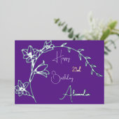 Eenvoudige Bloemen Paarse & Zilveren Verjaardag Folie Feestdagenkaart (Staand Voorkant)