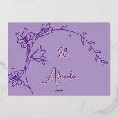 Eenvoudige Bloemen Paarse & Zilveren Verjaardag Folie Feestdagenkaart (Achterkant)
