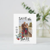 Eenvoudige Bloemen Rood Save The Dates Foto Briefk Briefkaart (Staand voorkant)