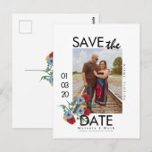 Eenvoudige Bloemen Rood Save The Dates Foto Briefk Briefkaart (Voorkant / Achterkant)