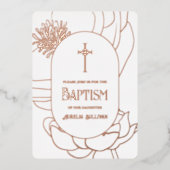 Eenvoudige Bloemen Roos Goud Wit Doop Folie Folie Uitnodiging (Voorkant)