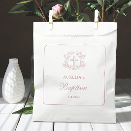 Eenvoudige Bloemen Roze Kruis doop Bedankzakje