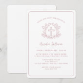 Eenvoudige Bloemen Roze Kruis doop Kaart (Voorkant / Achterkant)