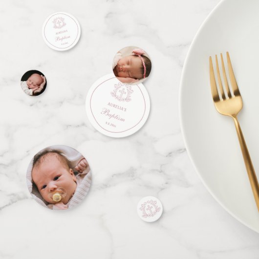 Eenvoudige Bloemen Roze Kruis Dooptafel Confetti (Groep)