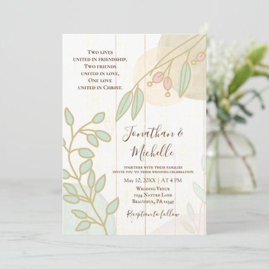 Eenvoudige bloemen Rustic White Wood Christelijk W Kaart (Staand voorkant)