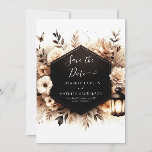 Eenvoudige bloemen rustieke bruiloft save the date (Voorkant)