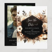 Eenvoudige bloemen rustieke bruiloft save the date (Voorkant / Achterkant)