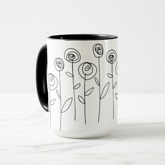 Eenvoudige Bloemen Tekenen Zwart-wit Mok (Voorkant links)