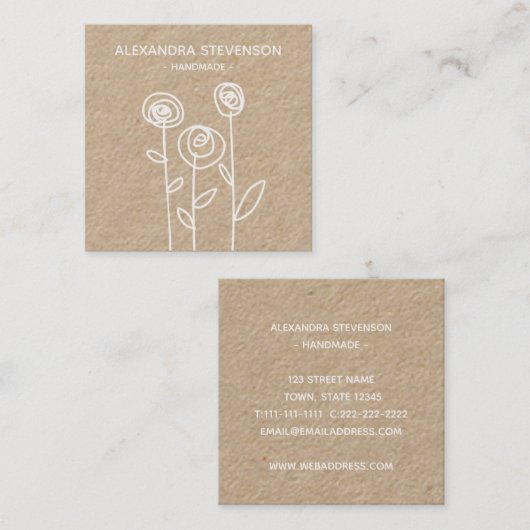 Eenvoudige Bloemen Tekening Handgemaakt Vierkante Visitekaartje (Voorkant / Achterkant)
