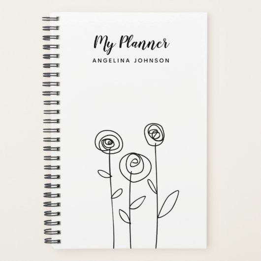 Eenvoudige Bloemen Tekening Naam Planner (Voorkant)