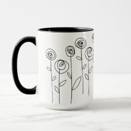 Eenvoudige Bloemen Tekening Zwart en Wit Mok