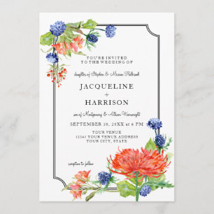 Eenvoudige Bloemen Waterverf Herfst Oranje Blauwe  Kaart