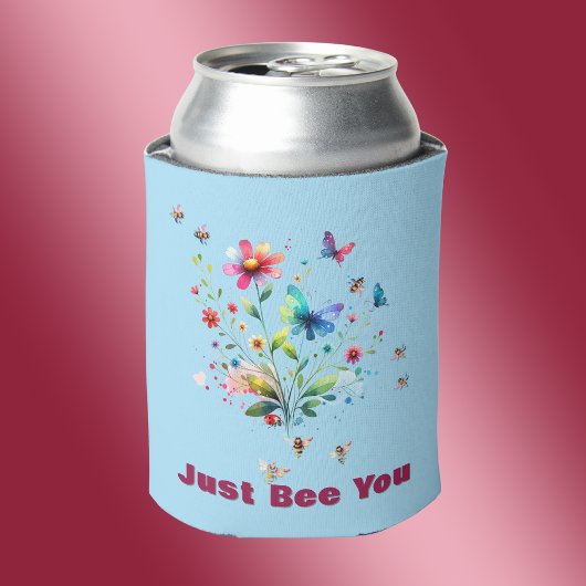 Eenvoudige Bloemen Waterverf Monogram Bijen op bla Blikjeskoeler