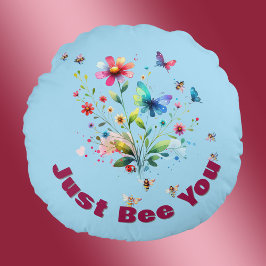 Eenvoudige Bloemen Waterverf Monogram Bijen op bla Rond Kussen