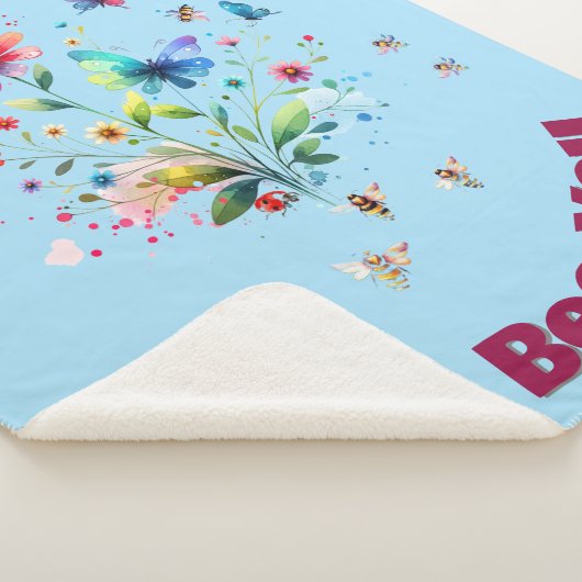 Eenvoudige Bloemen Waterverf Monogram Bijen op bla Sherpa Deken (3/4)