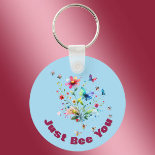 Eenvoudige Bloemen Waterverf Monogram Bijen op bla Sleutelhanger