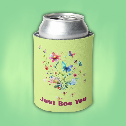 Eenvoudige Bloemen Waterverf Monogram Bijen op gro Blikjeskoeler