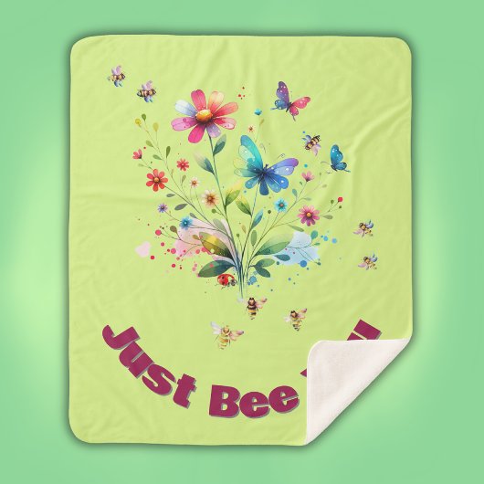 Eenvoudige Bloemen Waterverf Monogram Bijen op gro Sherpa Deken