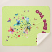 Eenvoudige Bloemen Waterverf Monogram Bijen op gro Sherpa Deken (Voorkant (horizontaal))