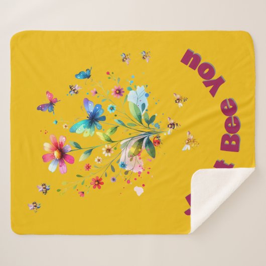 Eenvoudige Bloemen Waterverf Monogram Bijen op mos Sherpa Deken (Voorkant (horizontaal))