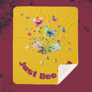 Eenvoudige Bloemen Waterverf Monogram Bijen op mos Sherpa Deken