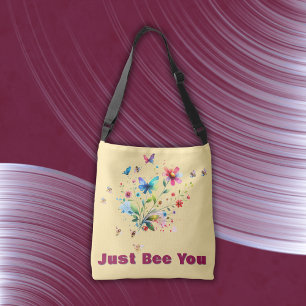 Eenvoudige Bloemen Waterverf Monogram Bijen op per Crossbody Tas