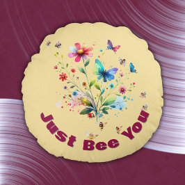 Eenvoudige Bloemen Waterverf Monogram Bijen op per Rond Kussen