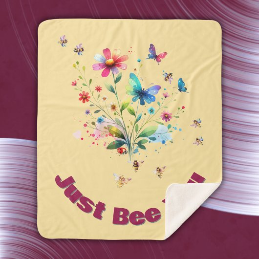 Eenvoudige Bloemen Waterverf Monogram Bijen op per Sherpa Deken