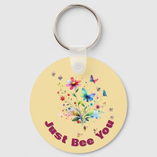 Eenvoudige Bloemen Waterverf Monogram Bijen op per Sleutelhanger (Voorkant)