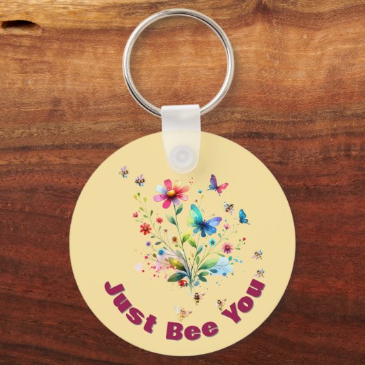 Eenvoudige Bloemen Waterverf Monogram Bijen op per Sleutelhanger (Voorkant)