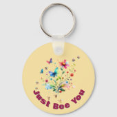 Eenvoudige Bloemen Waterverf Monogram Bijen op per Sleutelhanger (Achterkant)