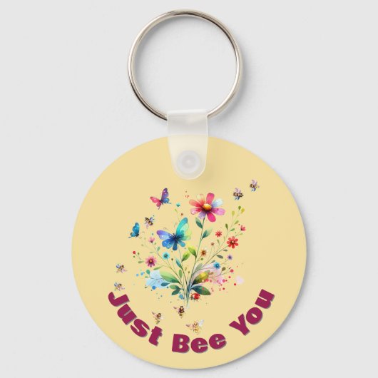 Eenvoudige Bloemen Waterverf Monogram Bijen op per Sleutelhanger (Achterkant)