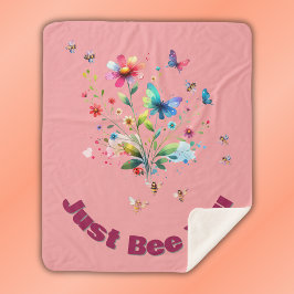 Eenvoudige Bloemen Waterverf Monogram Bijen op roz Sherpa Deken