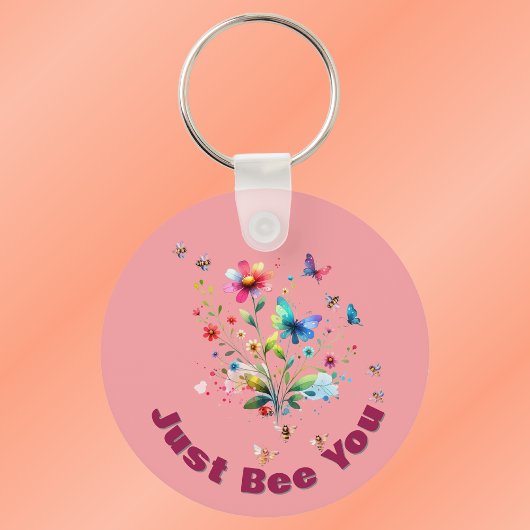 Eenvoudige Bloemen Waterverf Monogram Bijen op roz Sleutelhanger