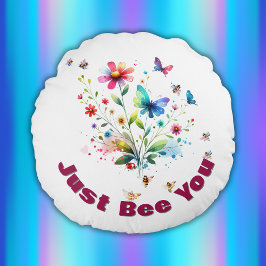 Eenvoudige Bloemen Waterverf Monogram Bijen op wit Rond Kussen