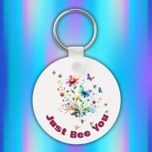 Eenvoudige Bloemen Waterverf Monogram Bijen op wit Sleutelhanger