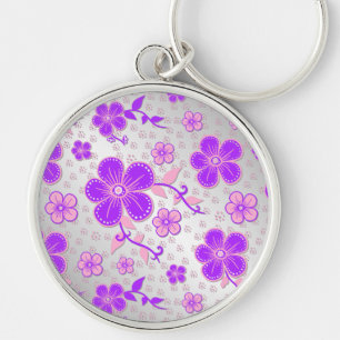 Eenvoudige Bloemen Waterverf Paarse en Roze op Zil Sleutelhanger