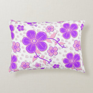 Eenvoudige Bloemen Waterverf Print Paarse en Roze Accent Kussen