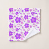 Eenvoudige Bloemen Waterverf Print Paarse en Roze Bad Handdoek (Wasdoekje)