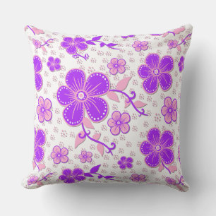 Eenvoudige Bloemen Waterverf Print Paarse en Roze Kussen