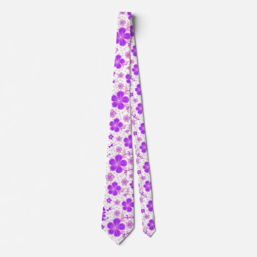 Eenvoudige Bloemen Waterverf Print Paarse en Roze Stropdas (Voorkant)