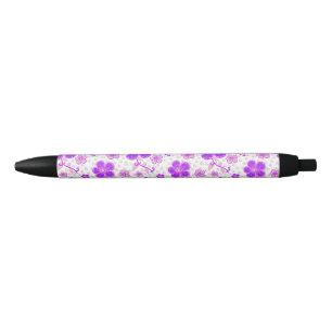 Eenvoudige Bloemen Waterverf Print Paarse en Roze Zwarte Inkt Pen
