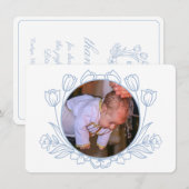 Eenvoudige Bloemen Wit Blauw Doopsel Dank u kaart (Voorkant / Achterkant)