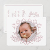 Eenvoudige Bloemen Wit Roze Doop Dank u kaart (Voorkant / Achterkant)