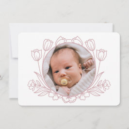 Eenvoudige Bloemen Wit Roze Doop Dank u kaart