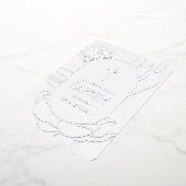 Eenvoudige Bloemen Zilver Wit Aquamarijn Doop Foli Folie Uitnodiging (Gedraaid)