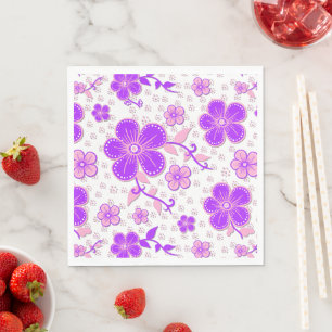 Eenvoudige bloemenaquarelprint paars en roze servet